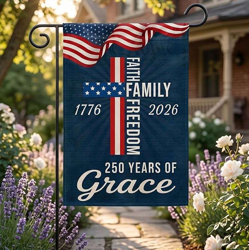 Waterproof Thickened 250 Anniversary Usa Flag, Outdoor Usa 250th Anniversary Merchandise God Bless America Small Garden Flags for Outside, 4th of July Patriotic Flags 12x18 Double CROSS FAITH FREEDOM - Image 1