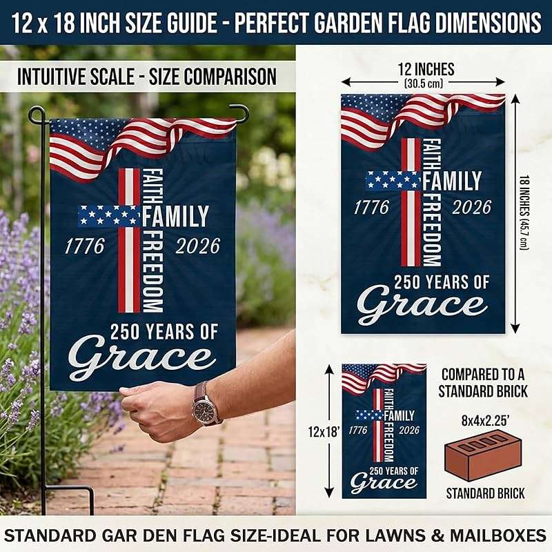 Waterproof Thickened 250 Anniversary Usa Flag, Outdoor Usa 250th Anniversary Merchandise God Bless America Small Garden Flags for Outside, 4th of July Patriotic Flags 12x18 Double CROSS FAITH FREEDOM - Image 2