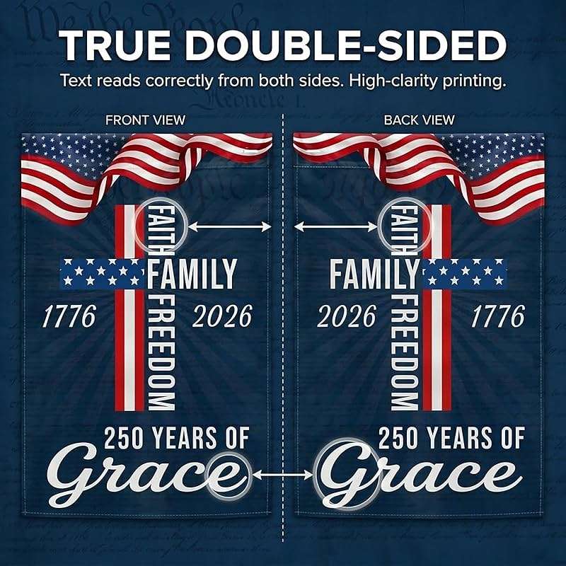 Waterproof Thickened 250 Anniversary Usa Flag, Outdoor Usa 250th Anniversary Merchandise God Bless America Small Garden Flags for Outside, 4th of July Patriotic Flags 12x18 Double CROSS FAITH FREEDOM - Image 3