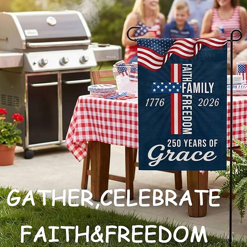 Waterproof Thickened 250 Anniversary Usa Flag, Outdoor Usa 250th Anniversary Merchandise God Bless America Small Garden Flags for Outside, 4th of July Patriotic Flags 12x18 Double CROSS FAITH FREEDOM - Image 6