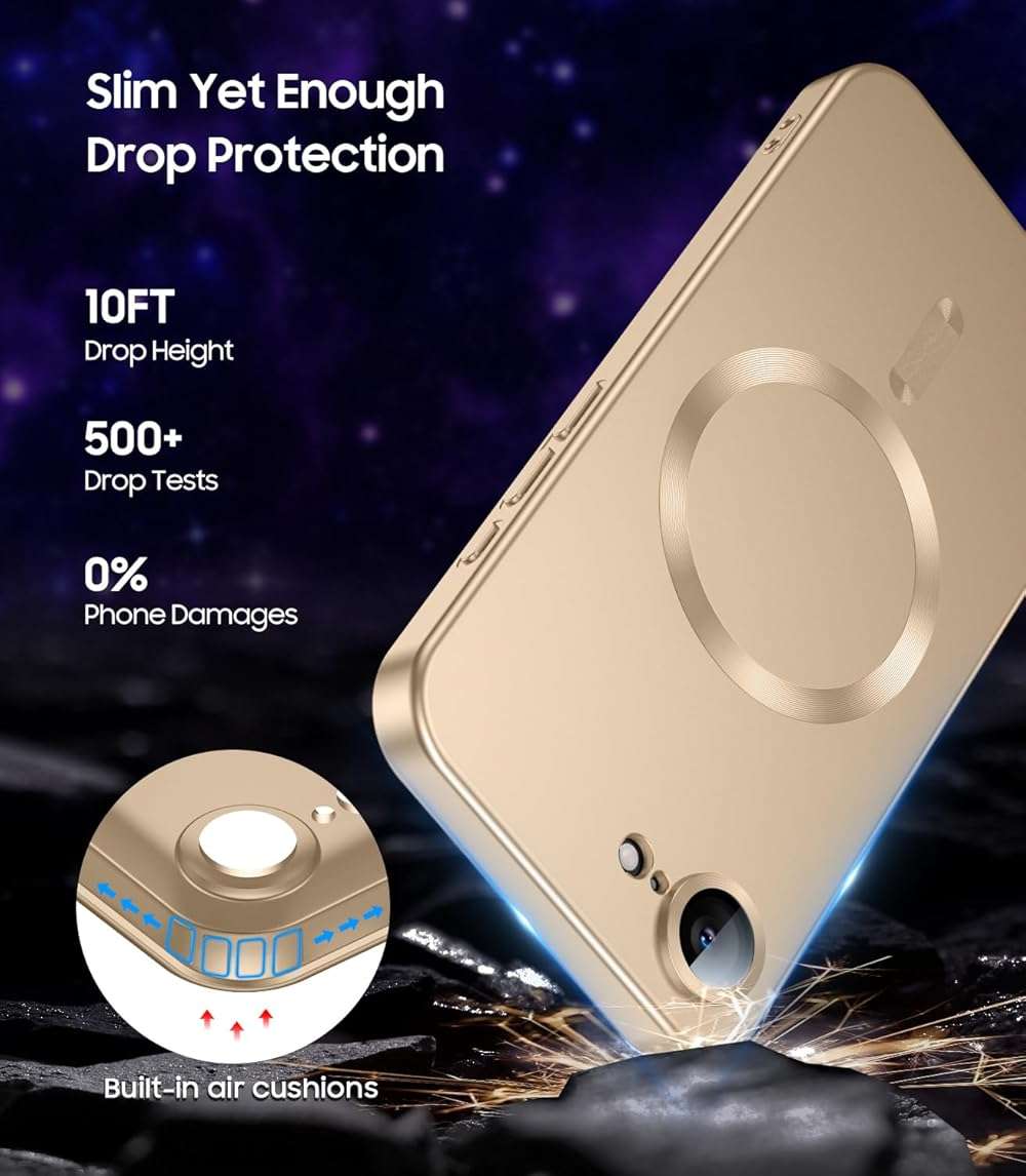 LEKEVO Magnetic for iPhone 17e Case/iPhone 16e Case [Compatible with MagSafe][Built-in Camera Lens Protector] Slim Soft Silicone Bumper Shockproof Metallic Luster 17e Phone Case (Gold) - Image 5