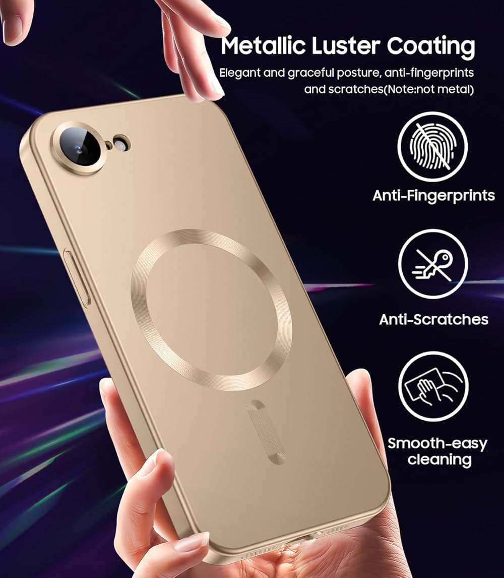 LEKEVO Magnetic for iPhone 17e Case/iPhone 16e Case [Compatible with MagSafe][Built-in Camera Lens Protector] Slim Soft Silicone Bumper Shockproof Metallic Luster 17e Phone Case (Gold) - Image 6