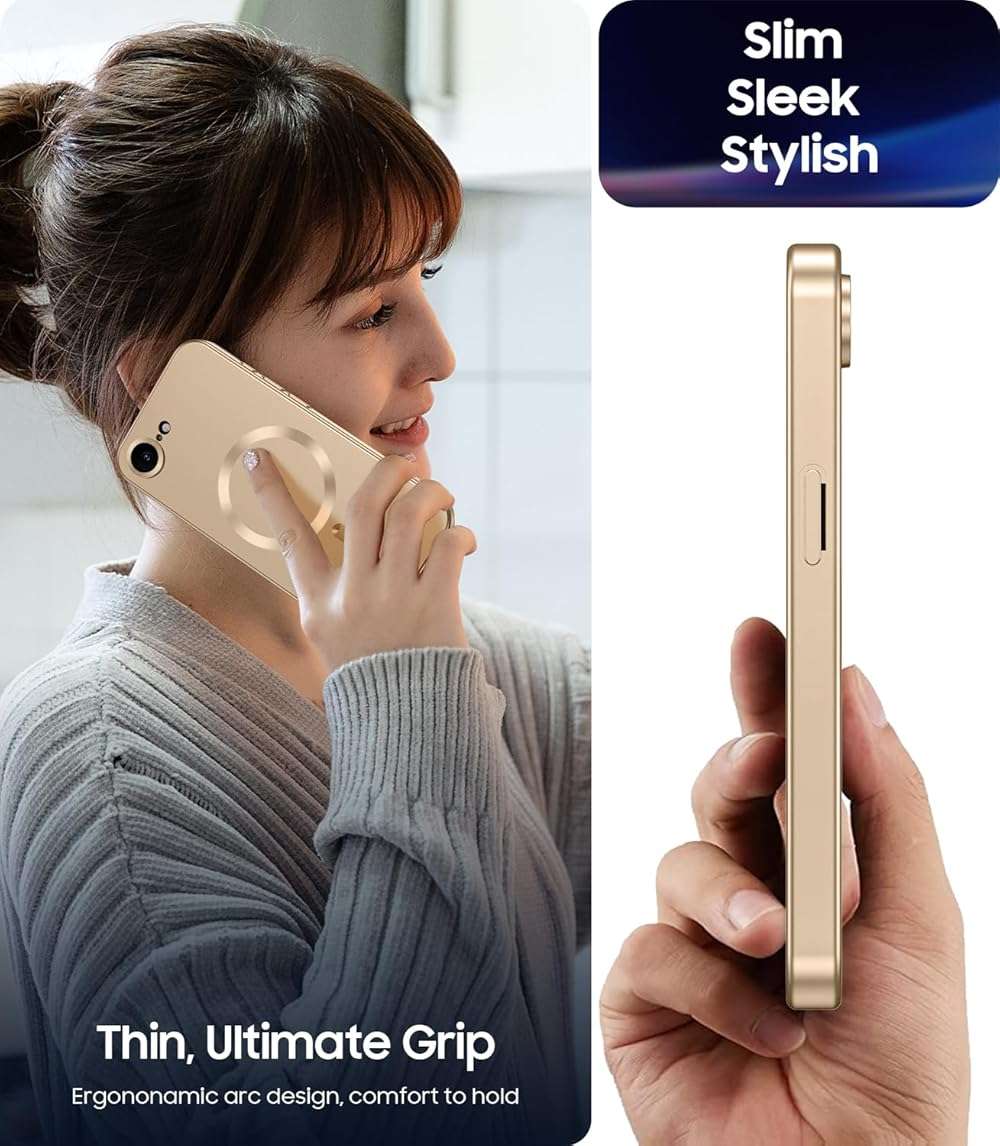 LEKEVO Magnetic for iPhone 17e Case/iPhone 16e Case [Compatible with MagSafe][Built-in Camera Lens Protector] Slim Soft Silicone Bumper Shockproof Metallic Luster 17e Phone Case (Gold) - Image 7
