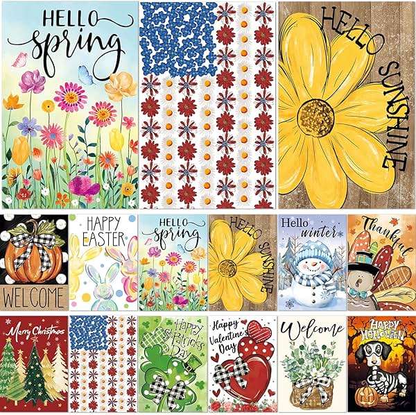 Seasonal Garden Flags Set of 12 Double Sided 12 x 18 Inch Yard Flags,Small Garden flags for outside,4th of July Summer Fall Garden Flag,Christmas Halloween Easter Outdoor Decor, Holiday Flags for All Seasons - Image 1
