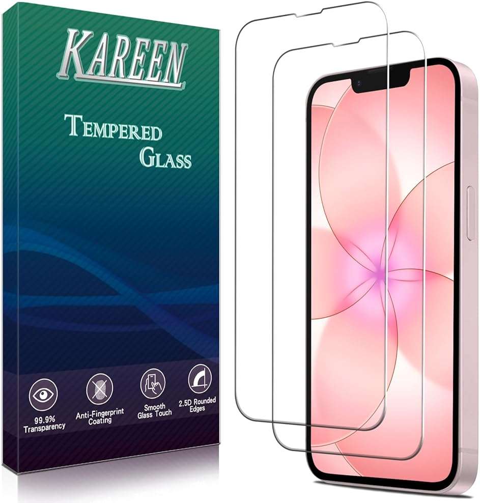 KAREEN 2 Pack Screen Protector for iPhone 17e 6.1-Inch Tempered Glass Film, 9H Hardness, Anti Scratch, Bubble Free, Case Friendly, Easy to Install - Image 1