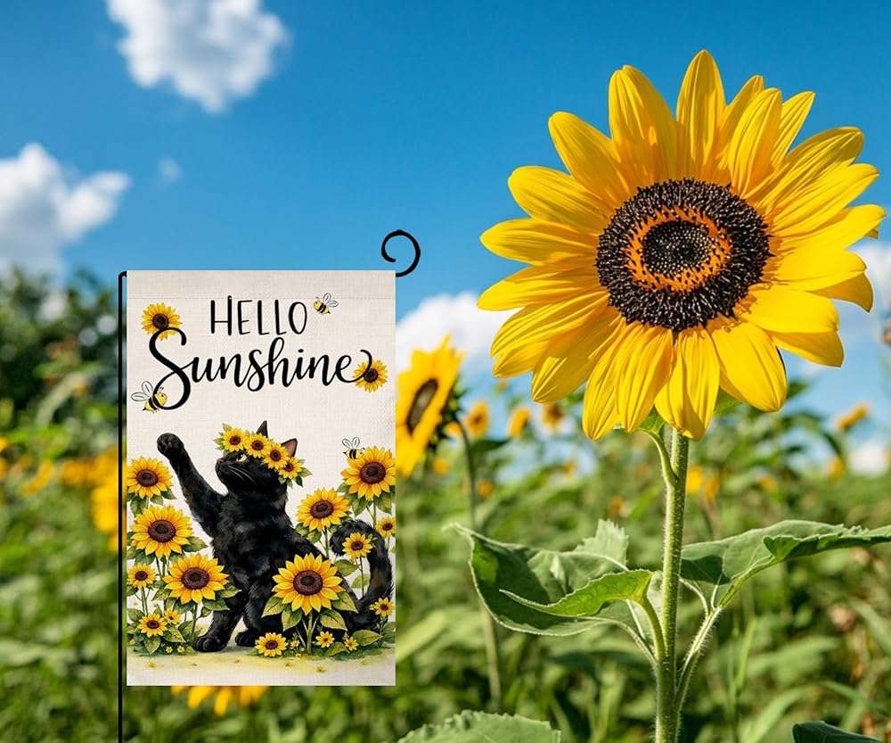 BLKWHT Summer Cat Sunflowers Garden Flag 12x18 Vertical Double Sided Yellow Flowers Spring Farmhouse Holiday Outside Decorations Burlap Yard Flag BW859 - Image 4