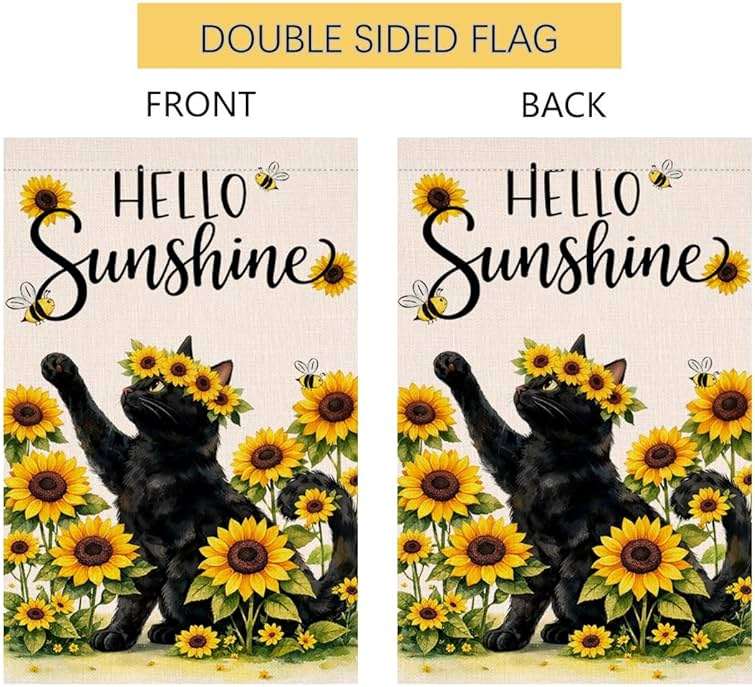 BLKWHT Summer Cat Sunflowers Garden Flag 12x18 Vertical Double Sided Yellow Flowers Spring Farmhouse Holiday Outside Decorations Burlap Yard Flag BW859 - Image 5