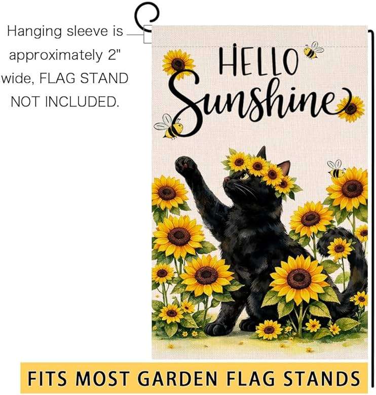 BLKWHT Summer Cat Sunflowers Garden Flag 12x18 Vertical Double Sided Yellow Flowers Spring Farmhouse Holiday Outside Decorations Burlap Yard Flag BW859 - Image 6