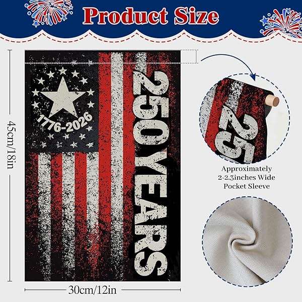 250 Anniversary USA Garden Flag, Double Sided Waterproof Distressed Patriotic Flag 1776-2026, Outdoor Yard Decor 12x18 - Image 3
