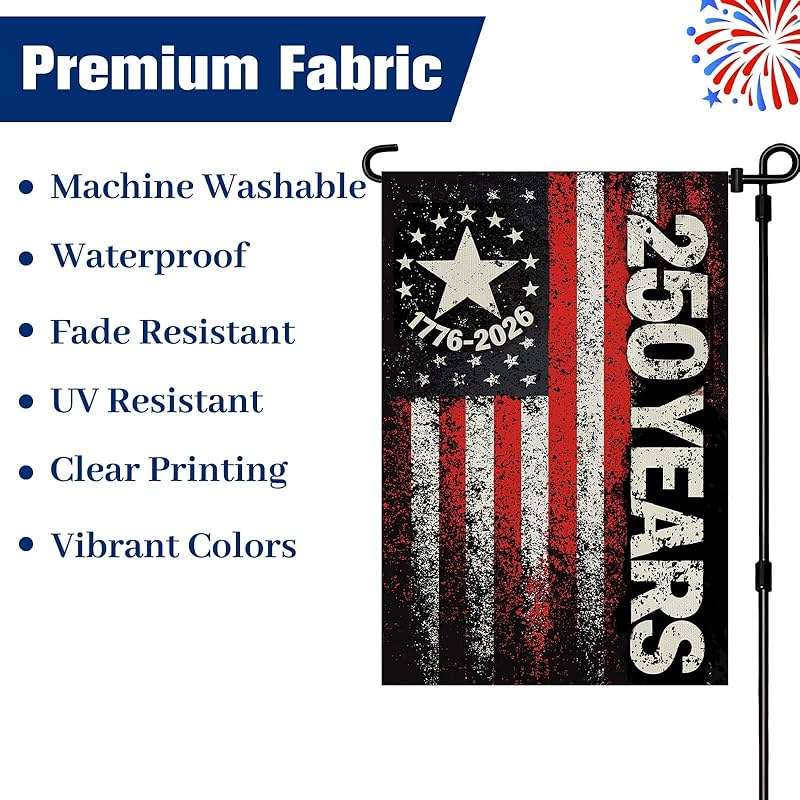 250 Anniversary USA Garden Flag, Double Sided Waterproof Distressed Patriotic Flag 1776-2026, Outdoor Yard Decor 12x18 - Image 4