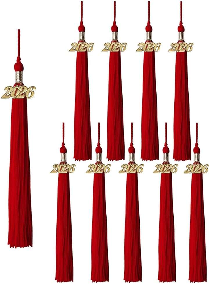 Class Act Graduation Tassels Bulk Set – 10 Pack Tassels with 2026 Year Charm, Classic Grad Accessories for High School, College and University, Red/White - Image 7