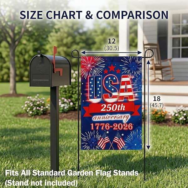 250 Anniversary USA Garden Flag - 250 Years of Freedom Double Sided 3-Ply American Patriotic Flags 1776-2026, UV Protection Fade Resistant 12x18 Inch Yard Flag Commemorative Merchandise for Outdoor Celebration - Image 2