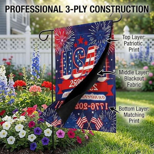 250 Anniversary USA Garden Flag - 250 Years of Freedom Double Sided 3-Ply American Patriotic Flags 1776-2026, UV Protection Fade Resistant 12x18 Inch Yard Flag Commemorative Merchandise for Outdoor Celebration - Image 3