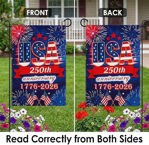 250 Anniversary USA Garden Flag - 250 Years of Freedom Double Sided 3-Ply American Patriotic Flags 1776-2026, UV Protection Fade Resistant 12x18 Inch Yard Flag Commemorative Merchandise for Outdoor Celebration - Image 4