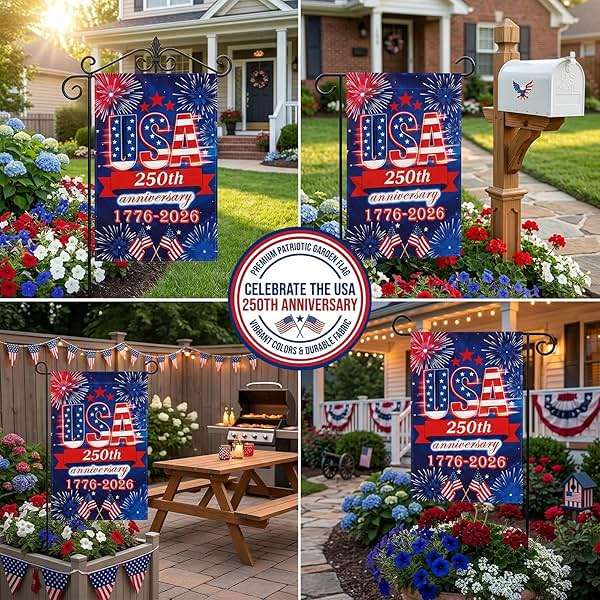250 Anniversary USA Garden Flag - 250 Years of Freedom Double Sided 3-Ply American Patriotic Flags 1776-2026, UV Protection Fade Resistant 12x18 Inch Yard Flag Commemorative Merchandise for Outdoor Celebration - Image 7