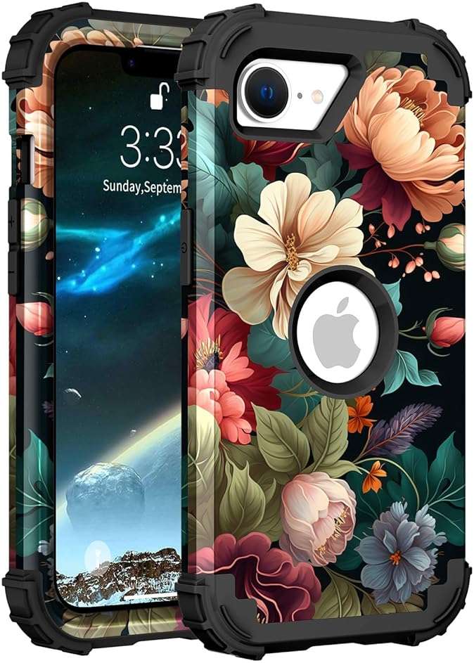 PIXIU Unique Flower Pattern Compatible with iPhone 17e/16e 6.1 inch case,Heavy Duty Dual Layer Shockproof Full-Body Protective Sturdy Hybrid Cute Rugged Case for Women,Girls,Kids Peonies - Image 1