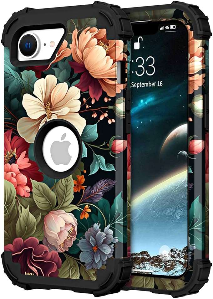 PIXIU Unique Flower Pattern Compatible with iPhone 17e/16e 6.1 inch case,Heavy Duty Dual Layer Shockproof Full-Body Protective Sturdy Hybrid Cute Rugged Case for Women,Girls,Kids Peonies - Image 2