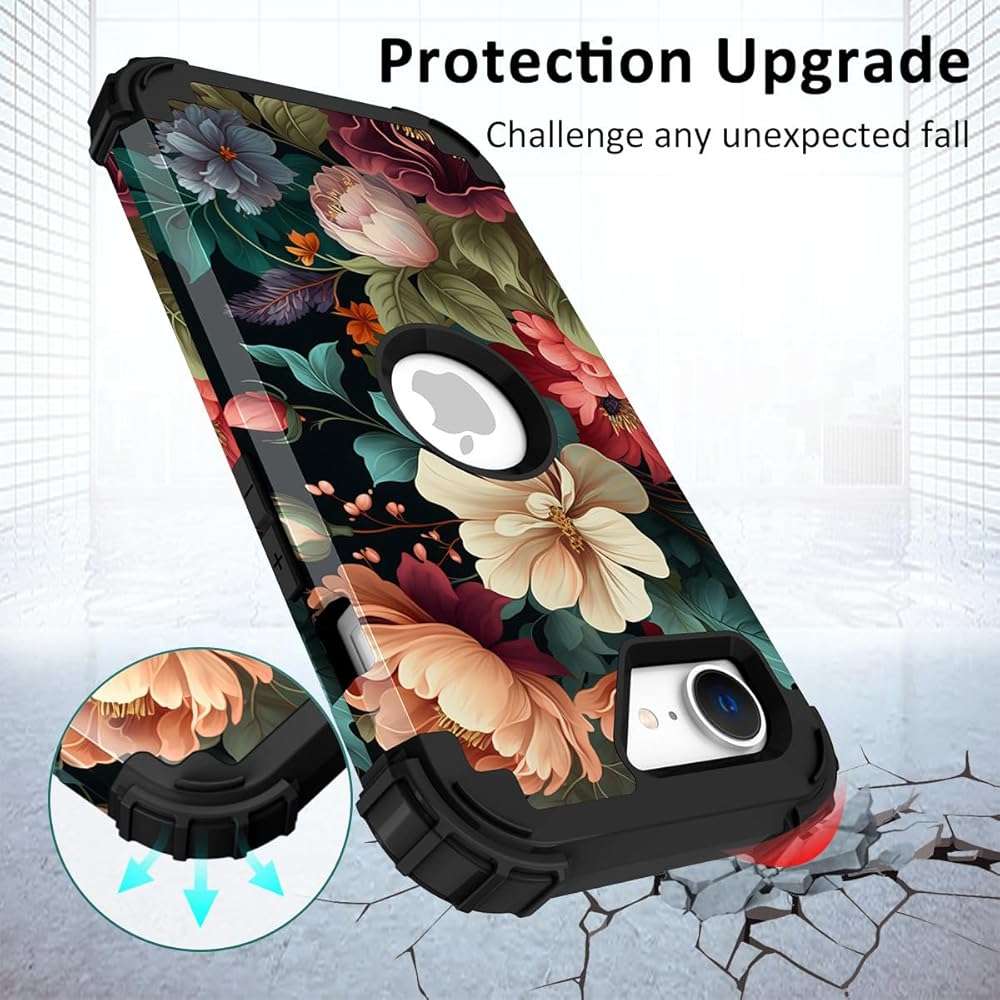PIXIU Unique Flower Pattern Compatible with iPhone 17e/16e 6.1 inch case,Heavy Duty Dual Layer Shockproof Full-Body Protective Sturdy Hybrid Cute Rugged Case for Women,Girls,Kids Peonies - Image 5