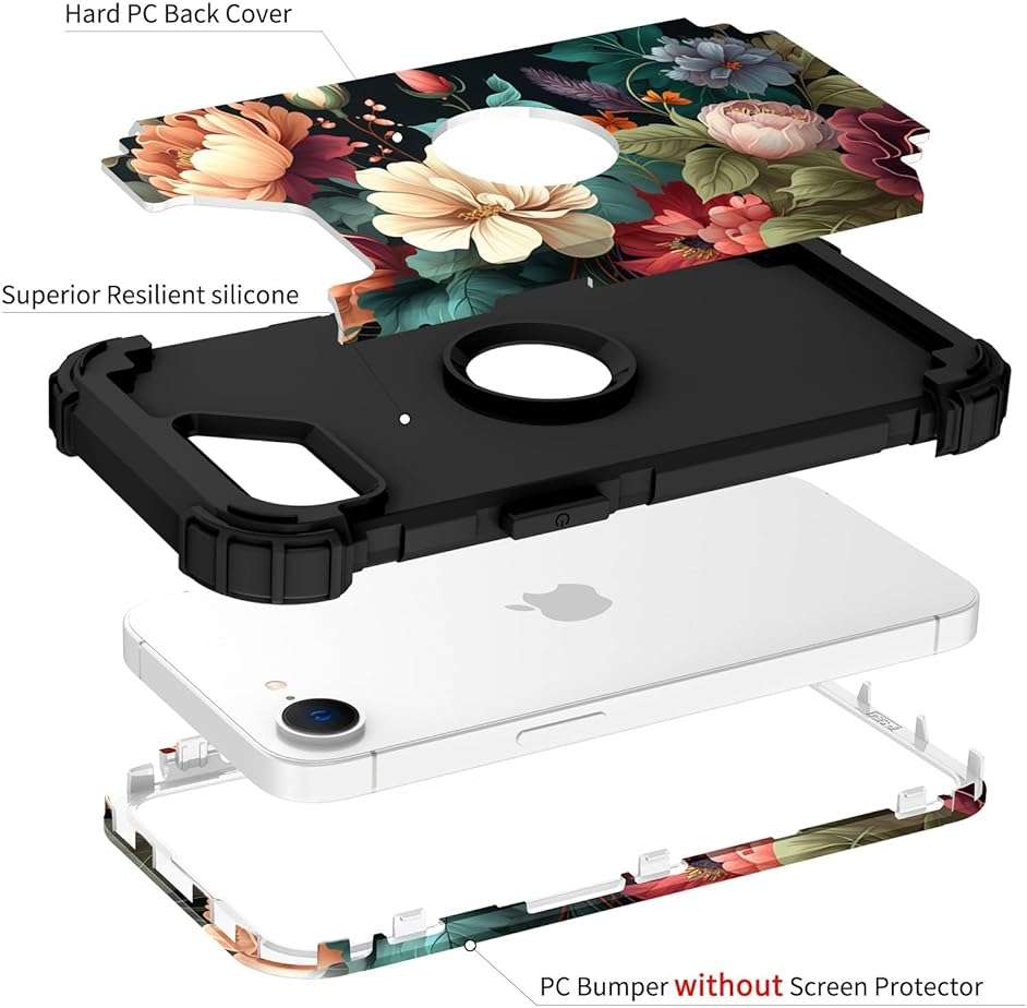 PIXIU Unique Flower Pattern Compatible with iPhone 17e/16e 6.1 inch case,Heavy Duty Dual Layer Shockproof Full-Body Protective Sturdy Hybrid Cute Rugged Case for Women,Girls,Kids Peonies - Image 6