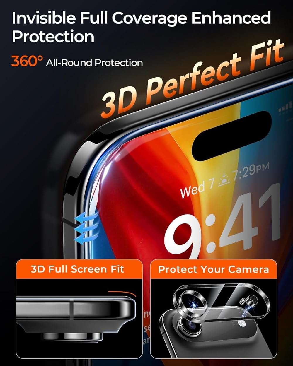 MRGLAS TOP 9H+ Glass 2+2 Packs for iPhone 17 Screen Protector with Camera Lens Protector [Zero Bubble, Auto-Dust Removal] [10X Military Protection] 17 6.3'' Tempered Glass Full Edge Coverage HD Clear - Image 3