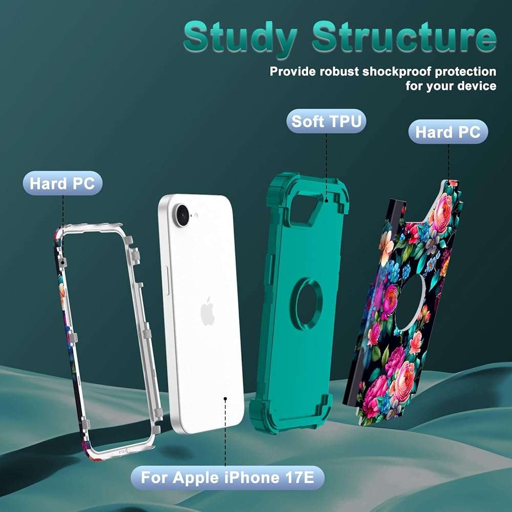 Rancase for iPhone 17e Case Case,Three Layer Heavy Duty Shockproof Protection Hard Plastic Bumper +Soft Silicone Rubber Protective Case for Apple iPhone 17e,Glow in The Dark-Blackish Green - Image 2