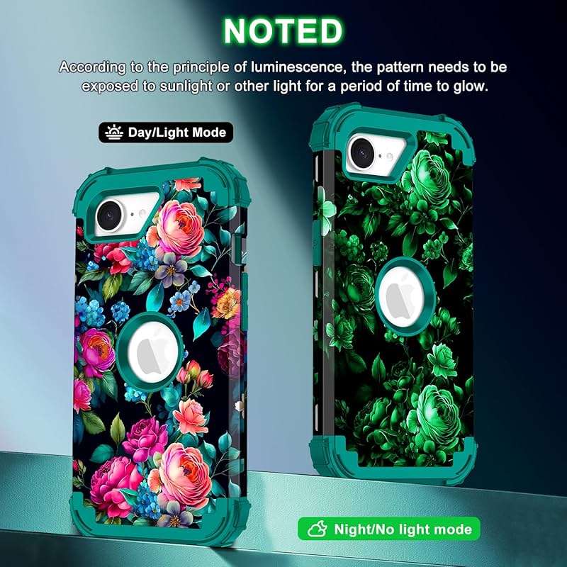 Rancase for iPhone 17e Case Case,Three Layer Heavy Duty Shockproof Protection Hard Plastic Bumper +Soft Silicone Rubber Protective Case for Apple iPhone 17e,Glow in The Dark-Blackish Green - Image 3
