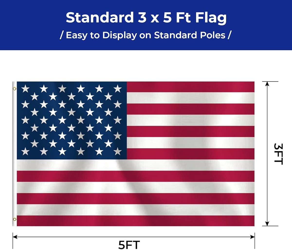 American Flag 3x5 Ft for Outside, USA Patriotic Banner with Brass Grommets, Fade Resistant Polyester for Indoor Outdoor Decor, 4th of July, Memorial Day, Veterans Day - Image 2
