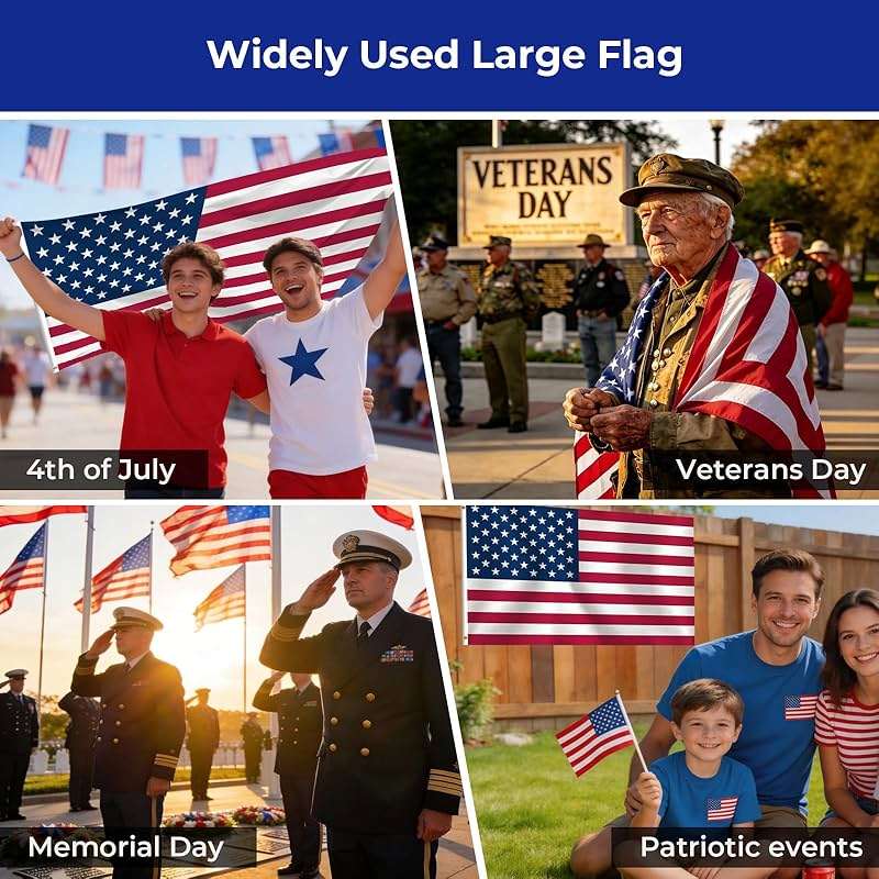 American Flag 3x5 Ft for Outside, USA Patriotic Banner with Brass Grommets, Fade Resistant Polyester for Indoor Outdoor Decor, 4th of July, Memorial Day, Veterans Day - Image 6