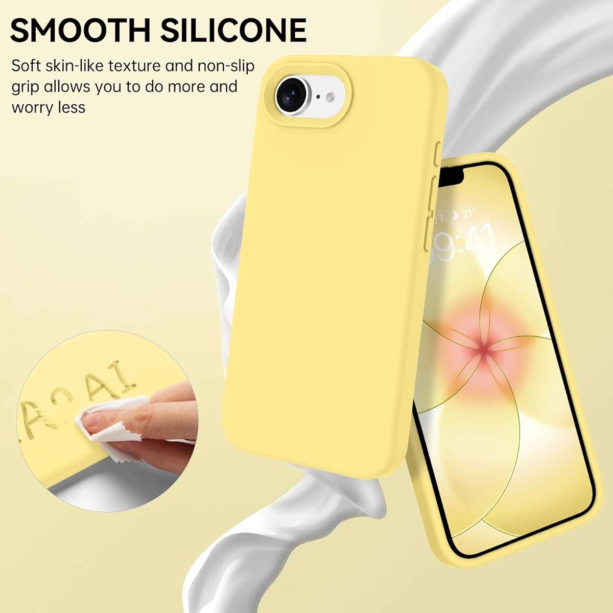 BENTOBEN for iPhone 17e/iPhone 16e 6.1" Case, Liquid Silicone Anti-Slip Microfiber Lining, Slim Soft Gel Rubber Anti-Scratch Shockproof Cover for iPhone 17e/iPhone 16e (2026/2025), Yellow - Image 6