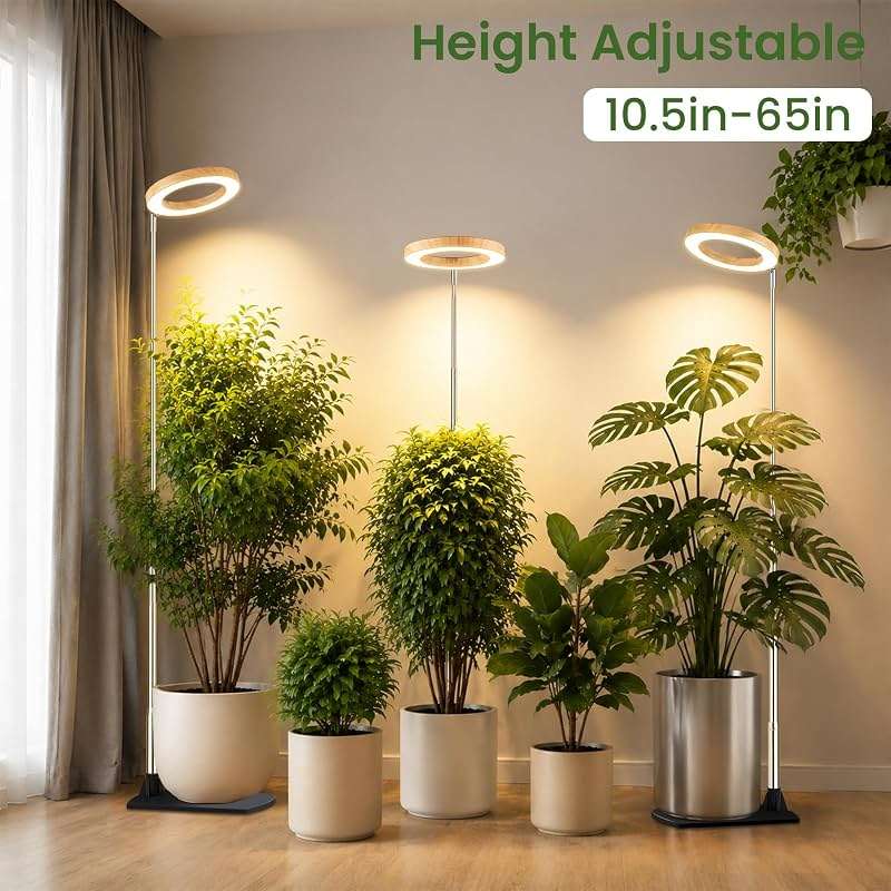 LBW Grow Lights for Indoor Plants, 6.3" Full Spectrum Plant Light with Base, 65" Height Adjustable Grow Lamp, 6/8/12/16H Auto Timer, 3 Colors, 5 Dimmable Levels, for Tall Large Plants, Bamboo Grain - Image 4