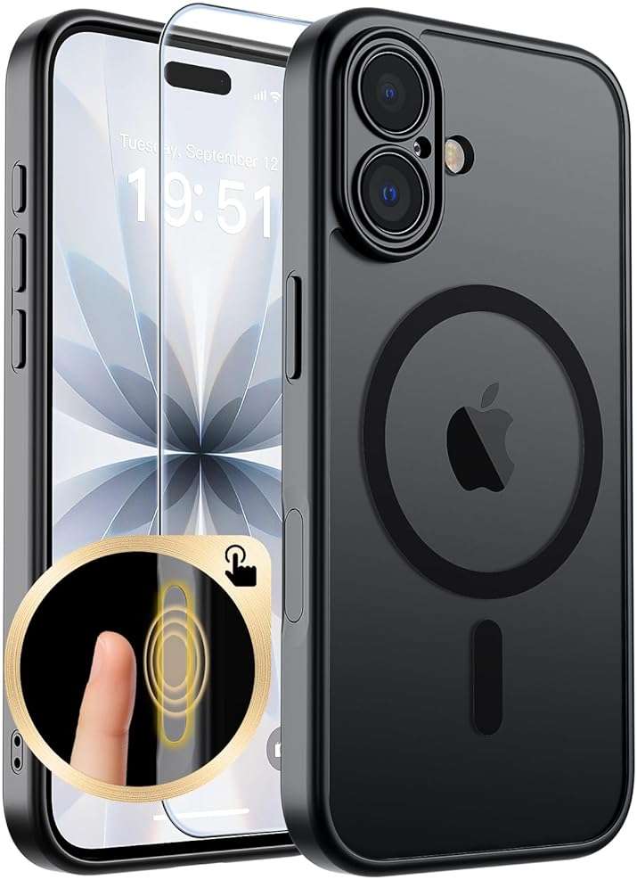 SUPFINE Magnetic for iPhone 17 Case with Camera Control Button,[Full Camera Protection][1+Tempered Glass Screen Protector] Slim Translucent Matte Shockproof Phone Cover,Black - Image 1