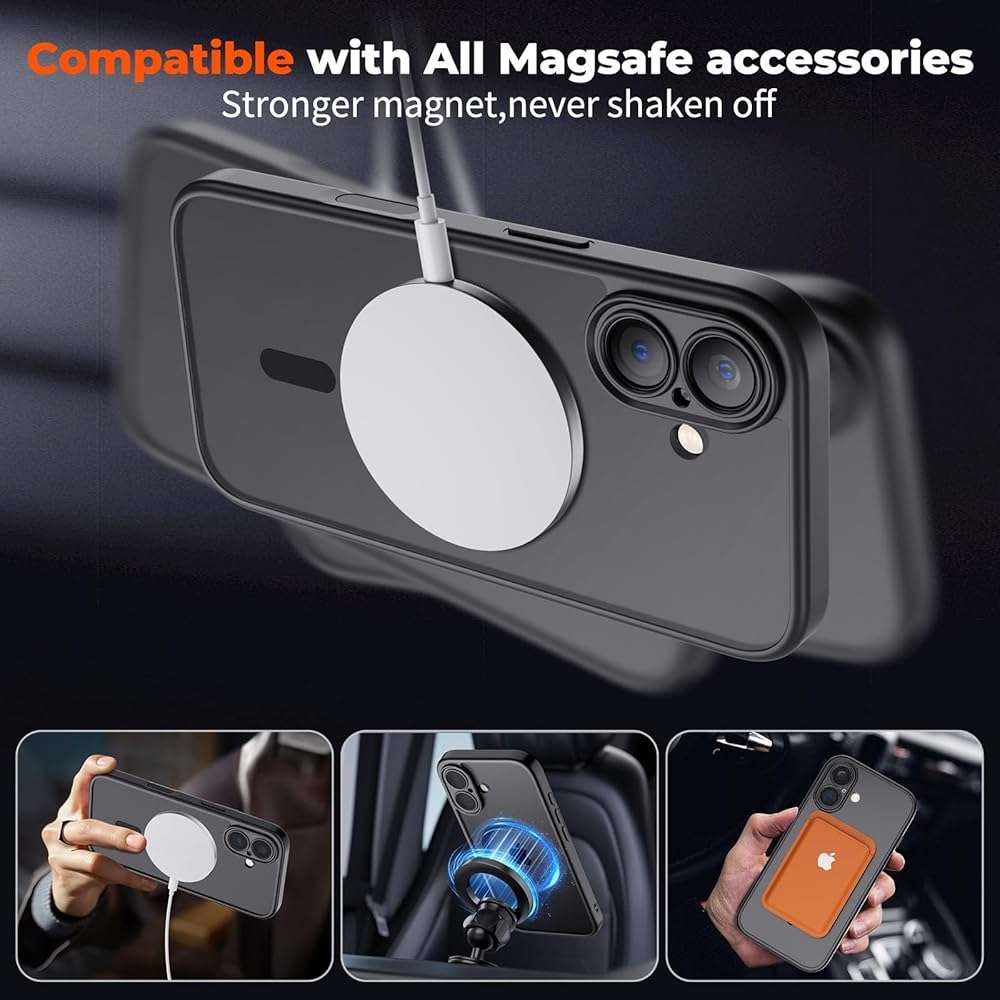 SUPFINE Magnetic for iPhone 17 Case with Camera Control Button,[Full Camera Protection][1+Tempered Glass Screen Protector] Slim Translucent Matte Shockproof Phone Cover,Black - Image 3