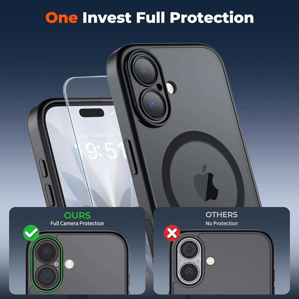 SUPFINE Magnetic for iPhone 17 Case with Camera Control Button,[Full Camera Protection][1+Tempered Glass Screen Protector] Slim Translucent Matte Shockproof Phone Cover,Black - Image 4
