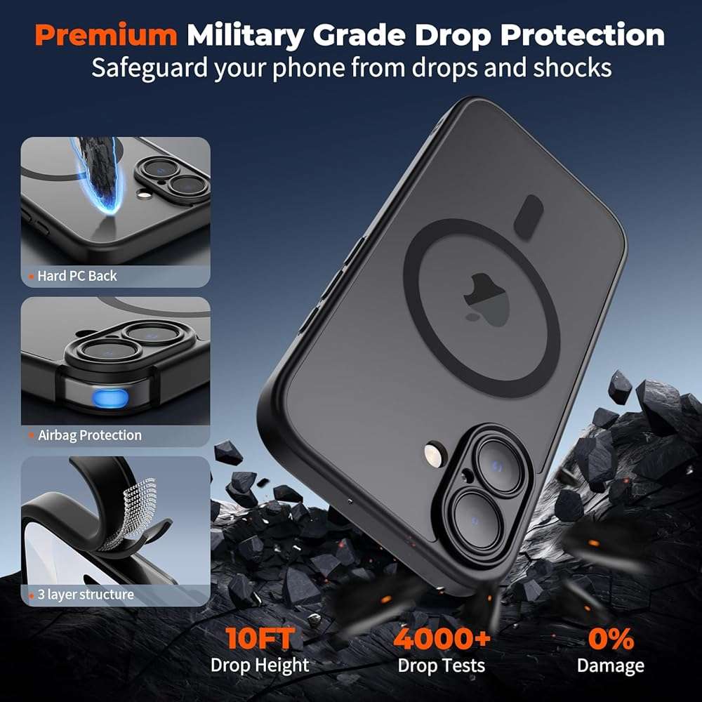 SUPFINE Magnetic for iPhone 17 Case with Camera Control Button,[Full Camera Protection][1+Tempered Glass Screen Protector] Slim Translucent Matte Shockproof Phone Cover,Black - Image 5