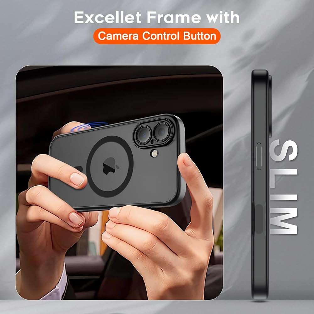 SUPFINE Magnetic for iPhone 17 Case with Camera Control Button,[Full Camera Protection][1+Tempered Glass Screen Protector] Slim Translucent Matte Shockproof Phone Cover,Black - Image 7