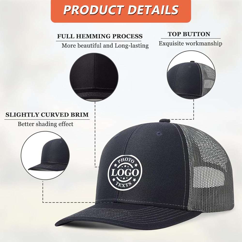 Custom Hats Bulk for Men Women Design Your Own Trucker Hats with Logo Text, Customized Baseball Cap for Business Promotion - Image 6