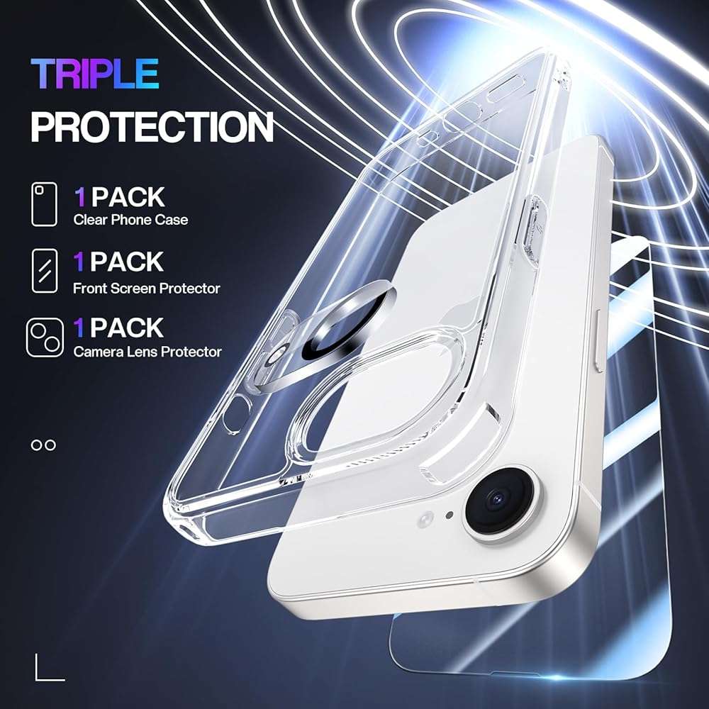 Maxdara for iPhone 17e Case& iPhone 16e Case, [3 in 1] with Front Tempered Glass Screen Protector & Camera Lens Protector & Anti-Yellowing Slim Shockproof Cover for iPhone 17e (Transparent+Clear) - Image 7