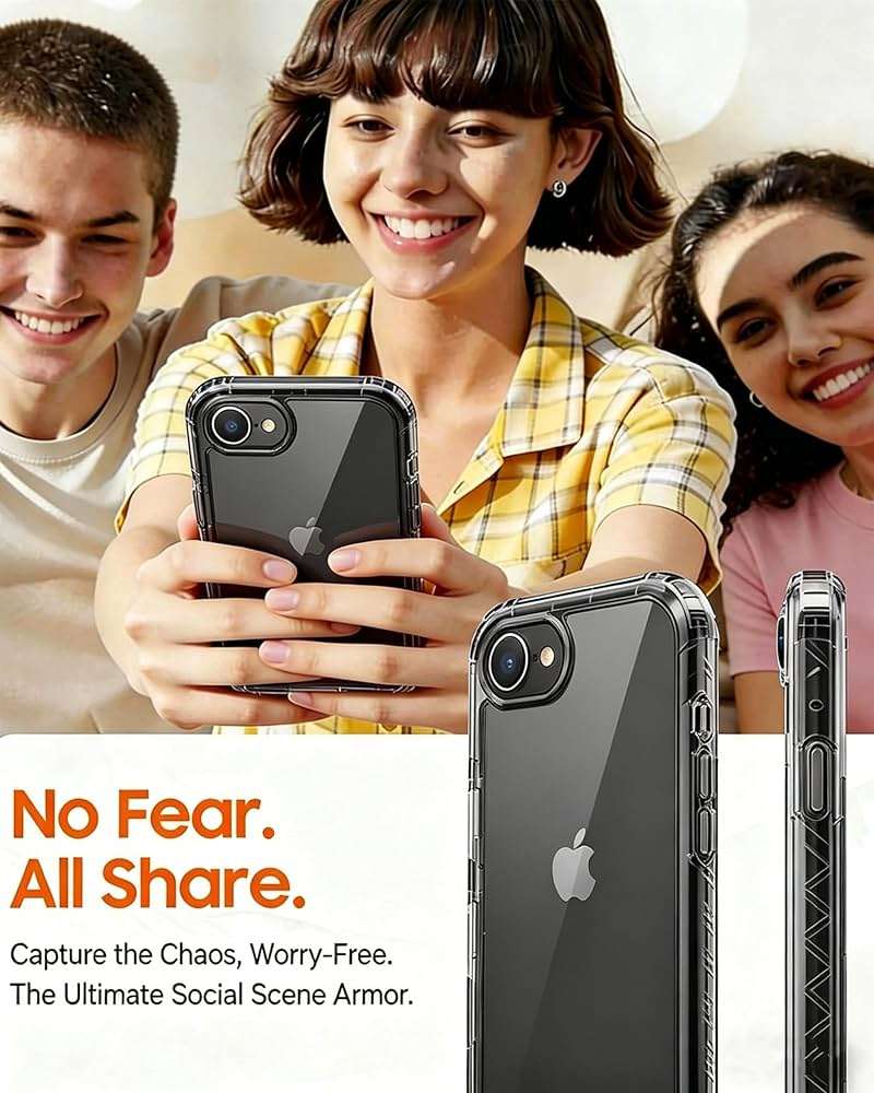 Lifedance Rugged Full-Body Case for iPhone 17e/16e, Built-in Screen Protector, 10FT Military Drop Tested, Clear Shockproof Phone Case Cover for iPhone 17e & 16e, Clear Black - Image 5
