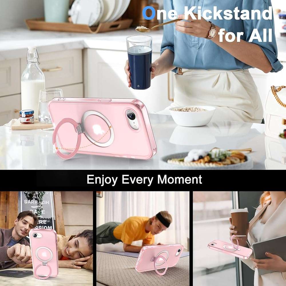 Turquiase for iPhone 17e/16e Full Body Shockproof Case with Magnetic Invisible Stand [Compatible with MagSafe] Built-in Screen Protector Military Drop ProtectionTranslucent Phone Cover -Pink - Image 6