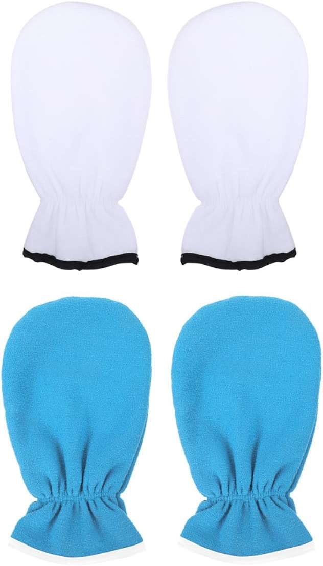 SOLUSTRE 2 Pairs Professional Paraffin Wax Mitts Gloves, Washable Polyester Hand Care Gloves for Exfoliating and Moisturizing, Blue and White, Suitable for Keratin Therapy - Image 1
