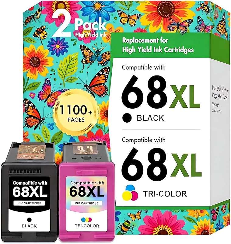 68XL 68 Ink Cartridges Black Color Combo Pack Replacement for HP HP+ Ink Cartridges Combo Pack for HP+ Ink 68 Fit for Envy 6155e 6555e 6100e 6165e 6500e 6152e 6552e 6558e Printer (1Black, 1Tri-Color) - Image 1
