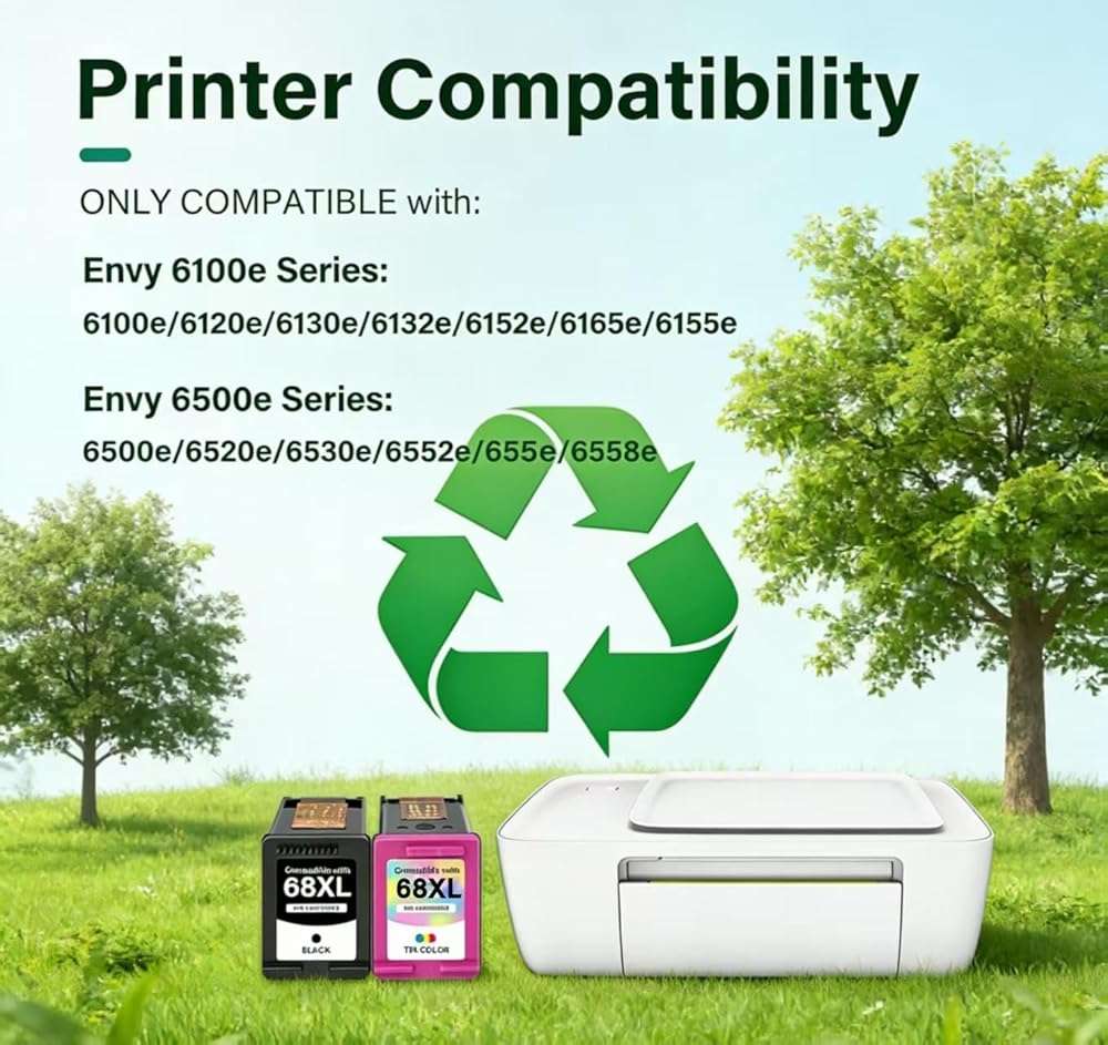 68XL 68 Ink Cartridges Black Color Combo Pack Replacement for HP HP+ Ink Cartridges Combo Pack for HP+ Ink 68 Fit for Envy 6155e 6555e 6100e 6165e 6500e 6152e 6552e 6558e Printer (1Black, 1Tri-Color) - Image 2