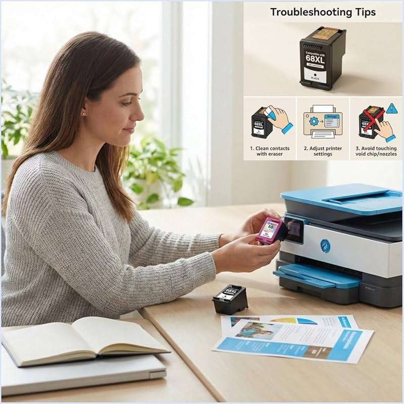 68XL 68 Ink Cartridges Black Color Combo Pack Replacement for HP HP+ Ink Cartridges Combo Pack for HP+ Ink 68 Fit for Envy 6155e 6555e 6100e 6165e 6500e 6152e 6552e 6558e Printer (1Black, 1Tri-Color) - Image 7