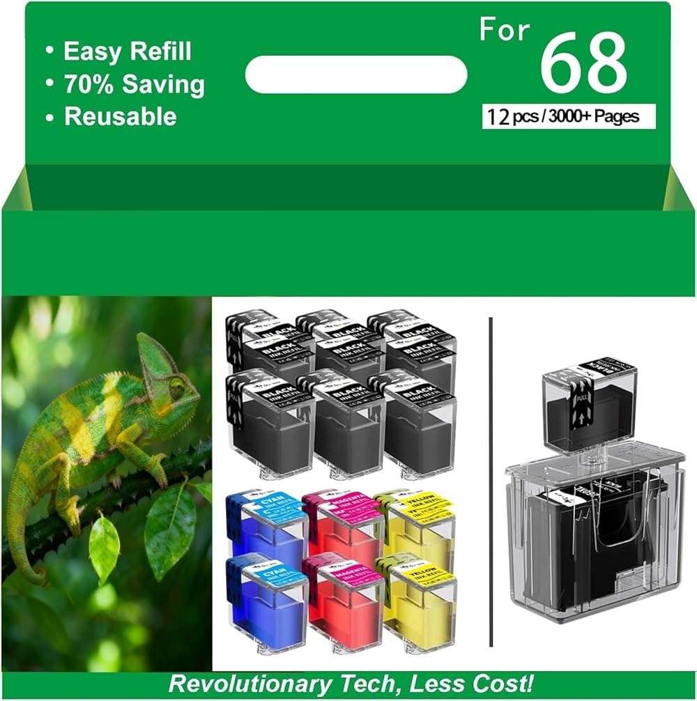 68XL Ink Refill Kit Compatible for hp 68 ink cartridges black/color combo pack Compatible for HP Envy 6155e 6555e 6100e 6152e 6552e 6558e 6110e 6530e 6531e (6 Black 2 Cyan 2 Magenta 2 Yellow) - Image 1