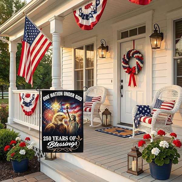 OOFUCF 250th Anniversary USA Garden Flag, 250 Years of Blessings Double Sided Patriotic Banner for Garden Yard Porch Patio Lawn Memorial Day 4th of July Outdoor Decor 12x18 Inch - Image 7