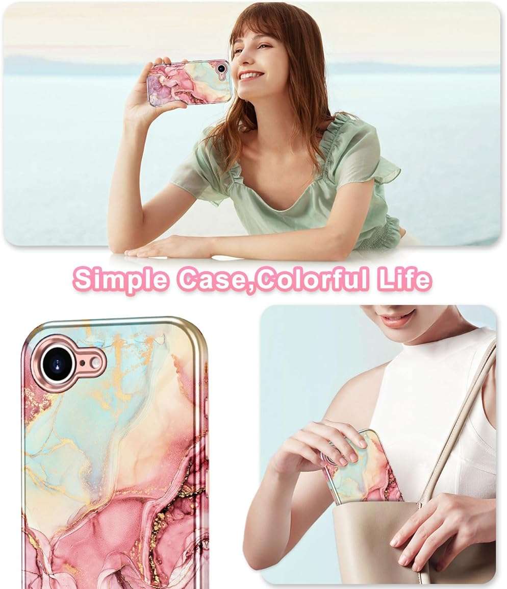 Btscase Compatible with iPhone 17e Case 6.1 Inch 2026,Marble Pattern 3 in 1 Heavy Duty Shockproof Full Body Rugged Hard PC+Soft Silicone Drop Protective Women Girl Phone Cases, Rose Gold - Image 6