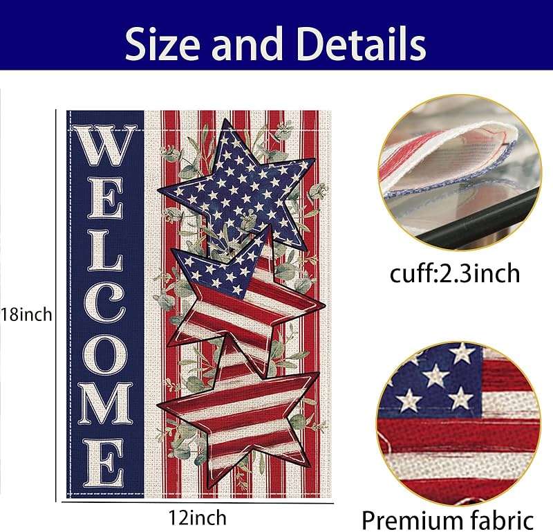 4th of July Garden Flag 12x18 Inch, Double Sided Patriotic Welcome Garden Flags Yard, Red White Blue Decor for Independence Day, Memorial Day, Patriotic Outdoor Decor - Image 6