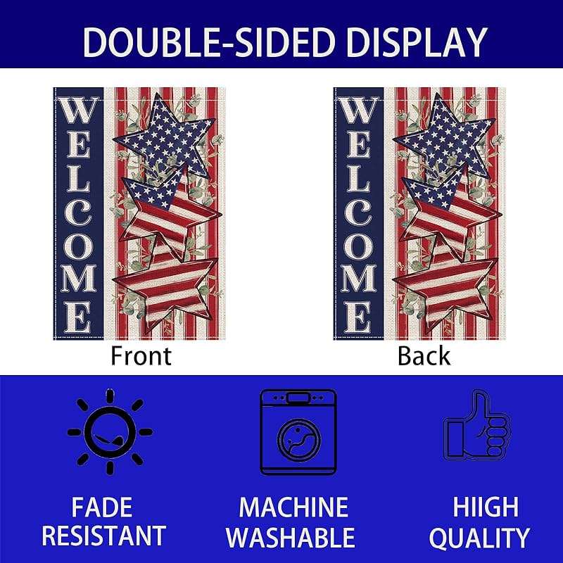 4th of July Garden Flag 12x18 Inch, Double Sided Patriotic Welcome Garden Flags Yard, Red White Blue Decor for Independence Day, Memorial Day, Patriotic Outdoor Decor - Image 7