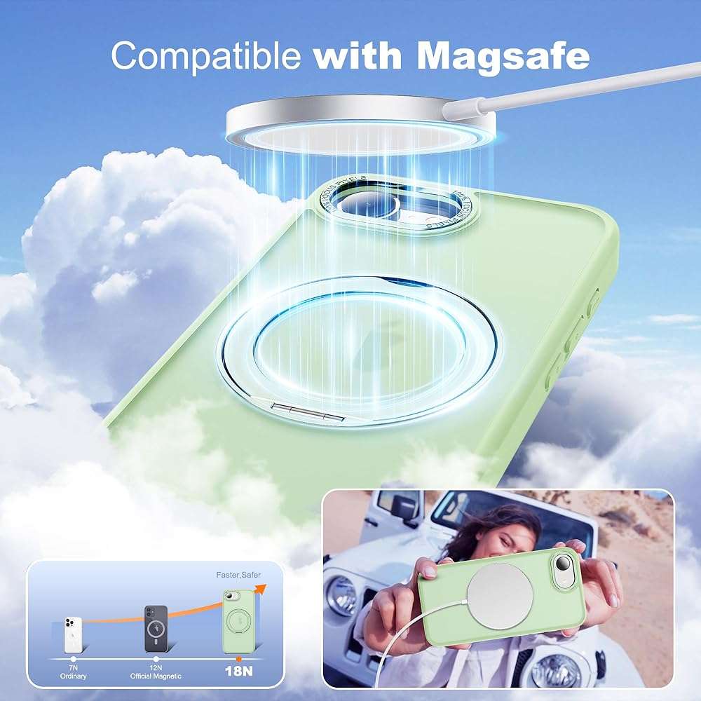 Zalinbo for iPhone 16e Case & iPhone 17e Case with 360° Rotatable Magnetic Ring Stand Compatible with Mag-Safe Military Protection Shockproof Matte Translucent Phone Cases, Green - Image 4