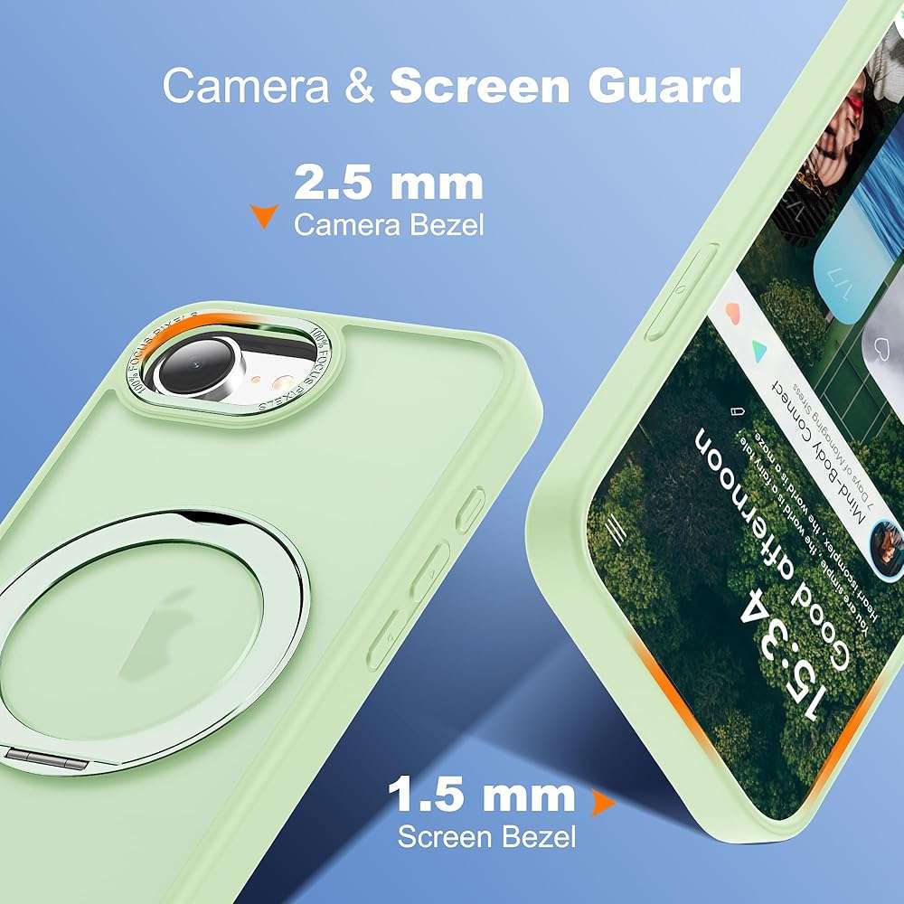 Zalinbo for iPhone 16e Case & iPhone 17e Case with 360° Rotatable Magnetic Ring Stand Compatible with Mag-Safe Military Protection Shockproof Matte Translucent Phone Cases, Green - Image 7